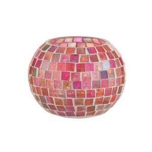 Farebný ružový sklenený svietnik na čajovú sviečku Mosaic - Ø10 * 8 cm