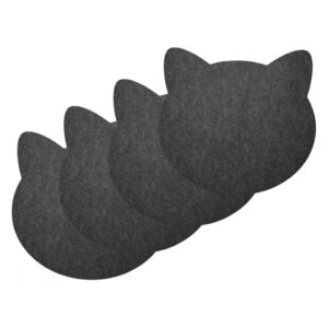 Filcové prestieranie s mačkou - 1 ks alebo súprava 4 ks, čierna alebo sivá Barva: šedá - 4 ks