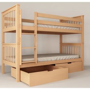 MF Poschodová posteľ Salix 200x90 cm Farba: Buk, Variant úložný box: S úložným boxom, Variant prístelka: Bez prístelky