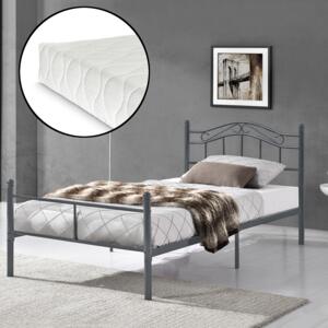 [en.casa] Kovová posteľ "Florenz" ABGM-5802 120x200 cm sivá s matracom a roštom