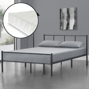 [en.casa] Kovová posteľ »Laos« AADB-1747 120x200 cm tmavo sivá s matracom a roštom