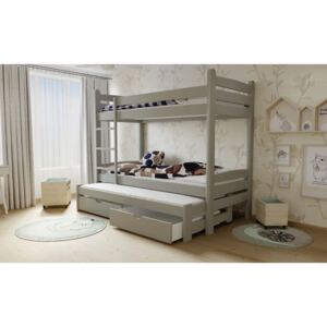 Detská poschodová posteľ s prístelkou z MASÍVU 180x80cm bez šuplíku - PPV007