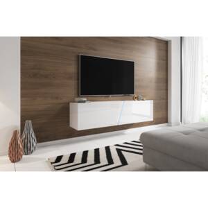 TV stolík/skrinka Slant 160 (biela matná + biely lesk) (s osvetlením). Vlastná spoľahlivá doprava až k Vám domov