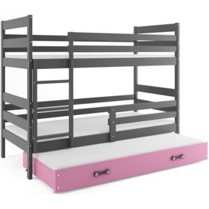 Poschodová posteľ Erik Grafit s prístelkou Rozmer postele: 160x80, Farba zásuvky: Ružová
