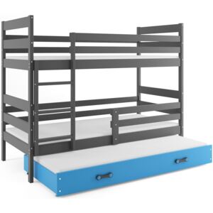 Poschodová posteľ Erik Grafit s prístelkou Rozmer postele: 160x80, Farba zásuvky: Modrá