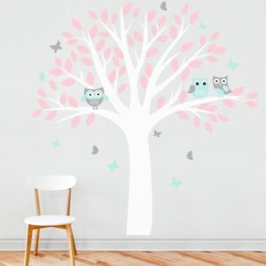 Nálepky na stenu Nature - strom+sovičky DK067