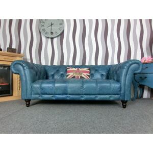 (2406) CANYON Chesterfield luxusná modrá kožená pohovka