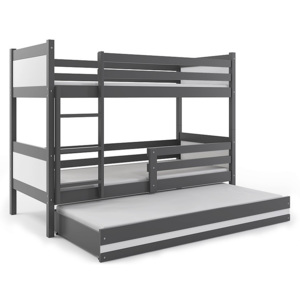 Poschodová posteľ BALI 3 + matrac + rošt ZADARMO, 190x80 cm, grafit/biely