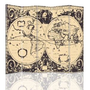 CARO Paraván - Vintage World Map | päťdielny | obojstranný 180x150 cm