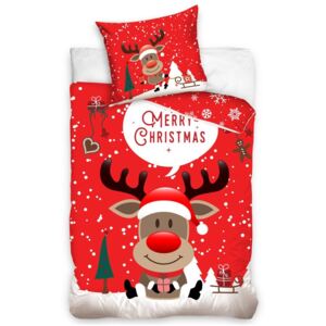 MKLuzkoviny.cz Vianočné bavlnené obliečky Renforcé – Sob Rudolf červené , 140 x 200 cm / 70 x 90 cm