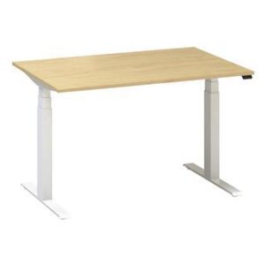 Výškovo nastaviteľný kancelársky stôl Alfa Up s bielym podnožím, 120 x 80 x 61,5-127,5 cm, dezén buk