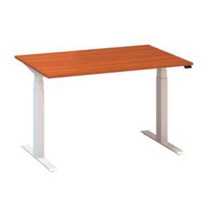 Výškovo nastaviteľný kancelársky stôl Alfa Up s bielym podnožím, 120 x 80 x 61,5-127,5 cm, dezén divoká čerešňa