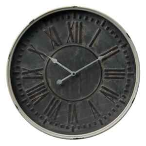 Tmavo šedé nástenné hodiny s rímskymi číslicami a patinou - Ø 48 * 6 cm