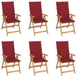 Záhradné stoličky 6 ks s vínovočervenými podložkami tíkový masív