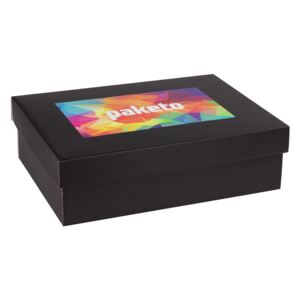 Darčeková krabica 350x250x100 mm, tlač na veko 250x150 mm, čierna