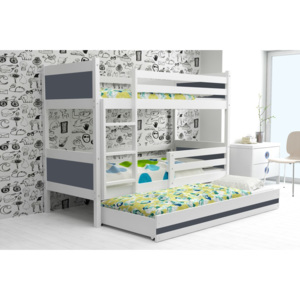 Poschodová posteľ s prístelkou RINO 3 - 190x80cm - Biely - Grafitový