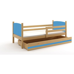Detská posteľ so zábranou BOBÍK 1, 90x200, borovica/ružová