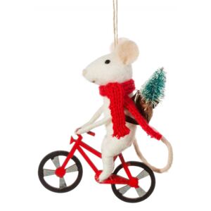 Plstěná vánoční ozdoba Bicycle Delivery Mouse