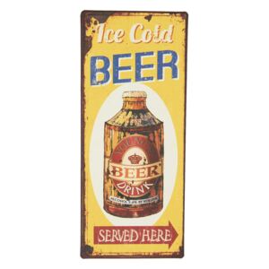 Kovová žlto hnedá ceduľa Ice Cold Beer s umelo vytvorenou hrdzou - 13 * 30 cm