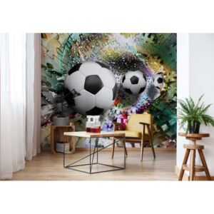 Fototapeta - 3D Footballs Puzzle Tunnel Multicoloured Vliesová tapeta - 368x254 cm