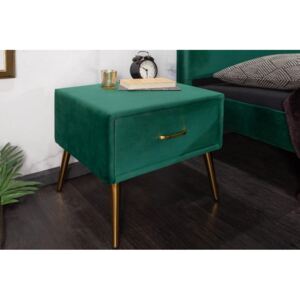 IIG - Nočný stolík FAMOUS 45 cm smaragdovo zelený, zamat