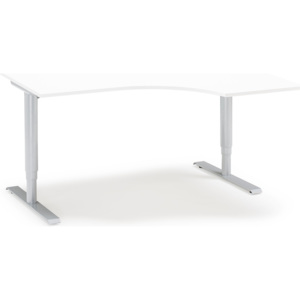 Výškovo nastaviteľný stôl Adeptus, pravý, 1600x1200 mm, biely lam./šedá