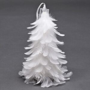 Vianočný záves stromček perie biely 20cm