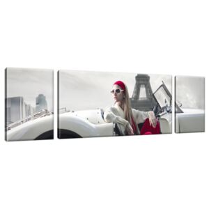 Obraz na plátne Woman in car and Eiffel tower 170x50cm 1413A_3G
