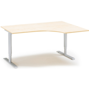 Výškovo nastaviteľný stôl Adeptus, pravý, 1800x1200 mm, breza dýha/šedá