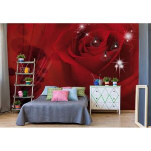 GLIX Fototapeta - Red Rose Sparkles Flowers Vliesová tapeta - 416x254 cm
