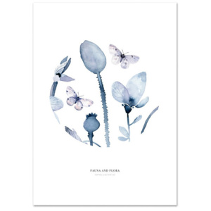 Plagát Leo La Douce Poppies & Butterflies I, 21 x 29,7 cm