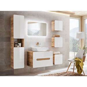 Kúpeľňový nábytok Leon Universal II, Farby: dub craft zlatý + biely lesk, Sifón: so sifónom, Umývadlová batéria: nie
