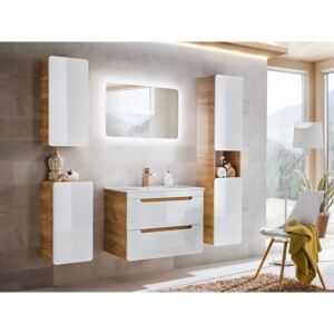 Leon kúpeľňový nábytok 80 cm, Farby: dub craft zlatý + biely lesk, Sifón: so sifónom, Umývadlová batéria: nie