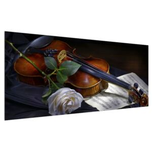 Obraz ruže a huslí (120x50 cm)