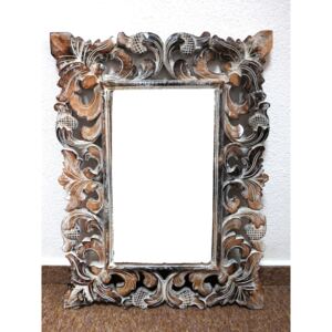 Zrkadlo - hnedé s bielou patinou, drevo 60x80 cm