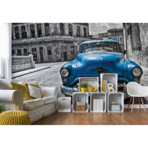 Fototapeta GLIX - Vintage Car Cuba Havana Blue + lepidlo ZADARMO Papírová tapeta - 254x184 cm