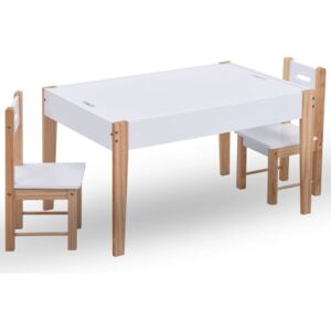 3-dielna sada detského úložného tabuľového stola a stoličiek čierno-biela