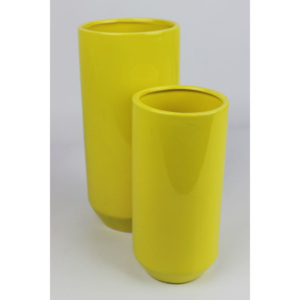 Žlté keramicke okrúhle vázy 2-set