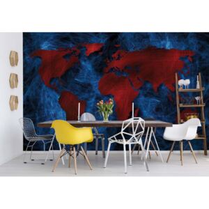 Fototapeta - Modern World Map Red And Blue Vliesová tapeta - 416x254 cm