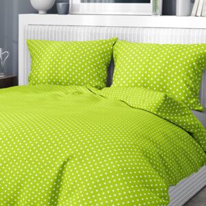 Goldea bavlnené posteľné obliečky - vzor 543 biele bodky na svetle zelenom 140 x 220 a 70 x 90 cm
