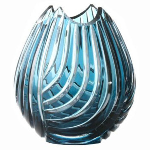 Krištáľová váza Linum, farba azúrová, výška 135 mm
