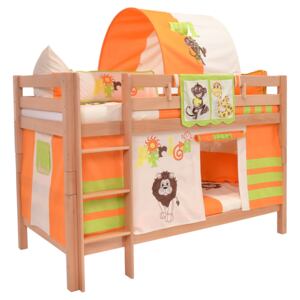 Detská poschodová posteľ s domčekom AFRIKA oranžová - MARK 200x90cm - prírodná
