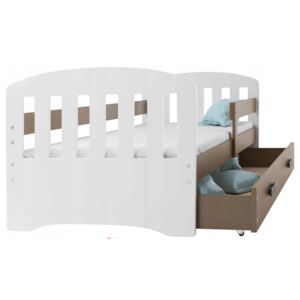 Interbeds HAPPY Jednolôžková detská posteľ 163x84 bielo-hnedá + matrac + zásuvka