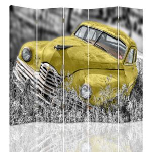 CARO Paraván - Yellow Car In The Grass | päťdielny | obojstranný 180x150 cm