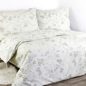 Goldea krepové posteľné obliečky - vzor 388 vetvičky s lístkami na zelenkavom 140 x 200 a 70 x 90 cm
