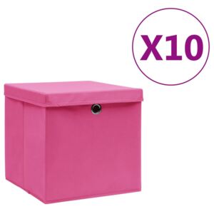 Úložné boxy s vekom 10 ks, 28x28x28 cm, ružové