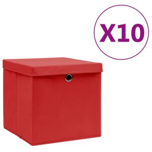 Úložné boxy s vekom 10 ks, 28x28x28 cm, červené