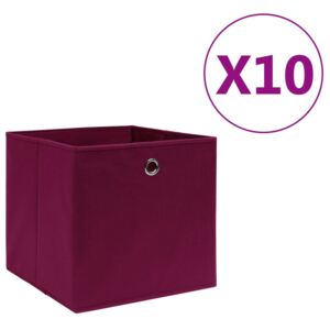 Úložné boxy 10 ks, netkaná textília 28x28x28 cm, tmavočervené