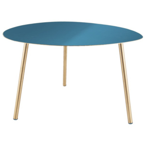 Modrý príručný stolík s pozlátenými nohami Leitmotiv Ovoid, 56 × 50 × 37 cm