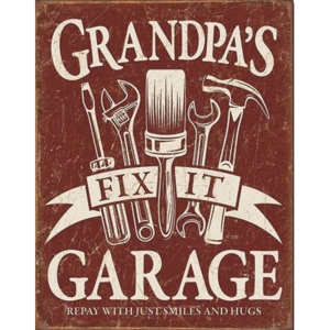 Plechová ceduľa Grandpa's Garage, (32 x 41 cm)